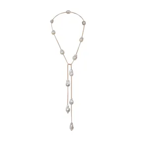 163-22 | TAN SUEDE LARIAT W/ WHITE WILD PEARLS