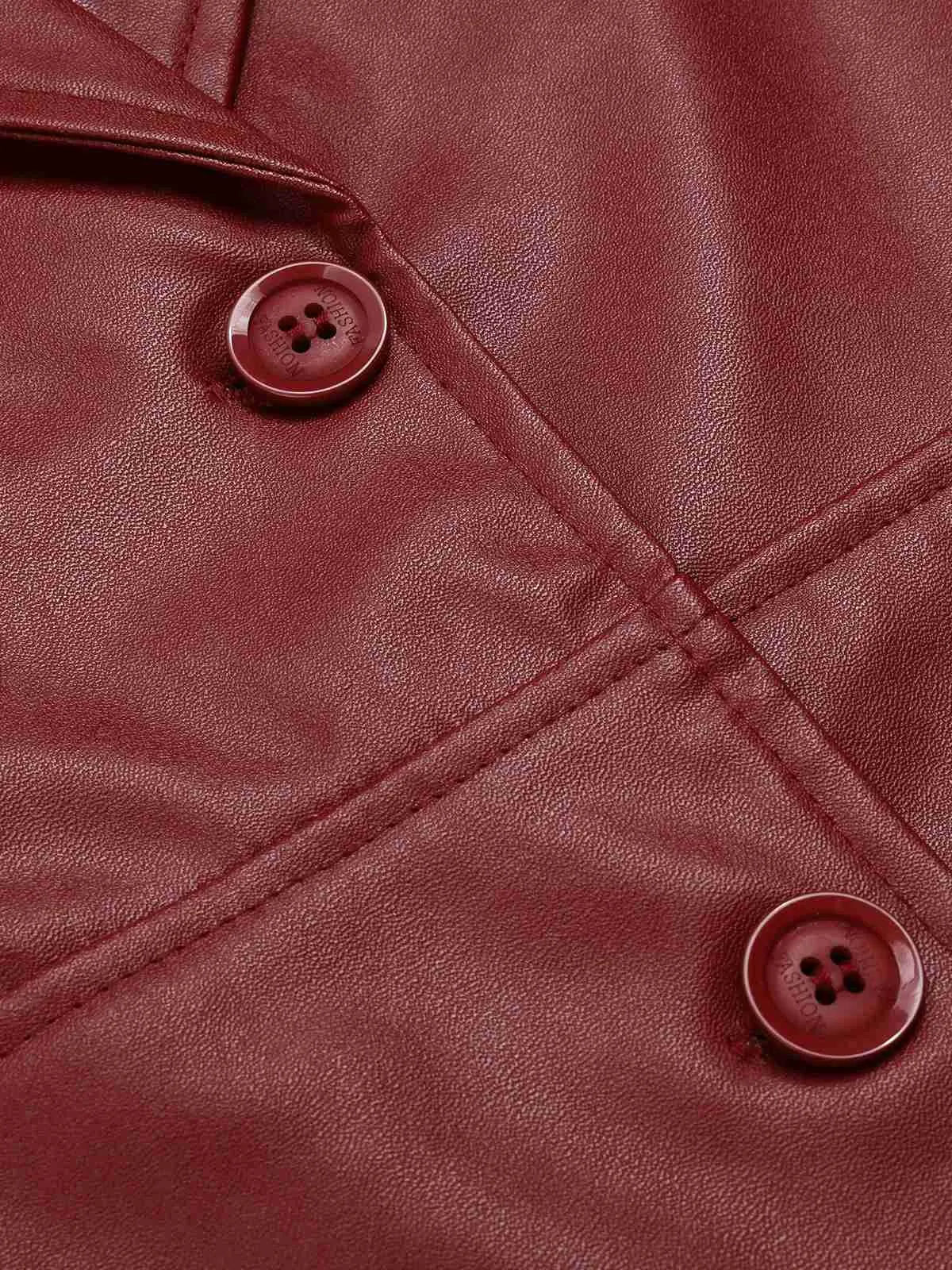 1940s Notched Collar Button Leather Coat