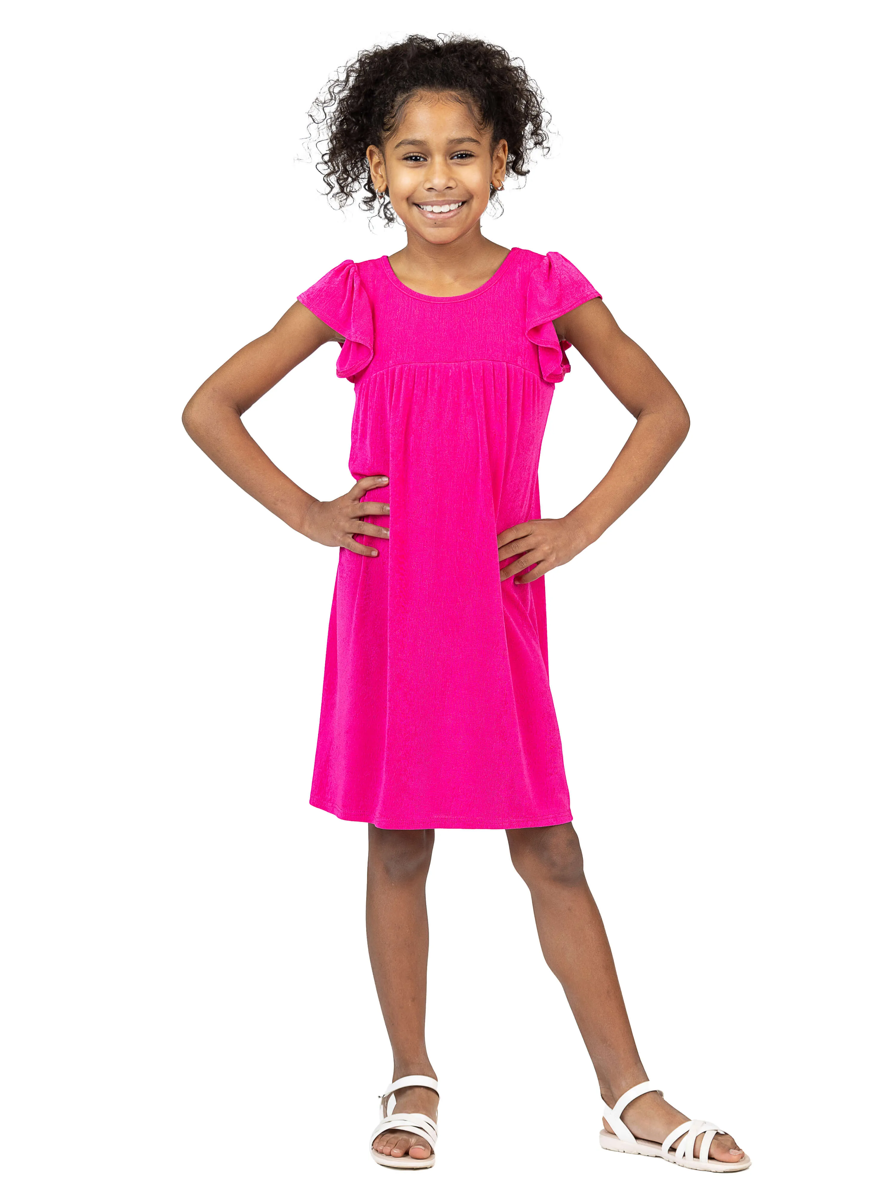 24sevenkid Girls Ruffle Cap Sleeve Knee Length Babydoll Dress