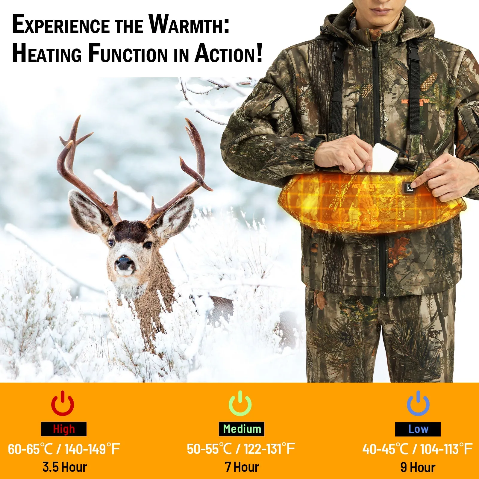 3 Levels Heated Camo Hand Muff Hunting with Pouch, 5000mAh Power Bank Included