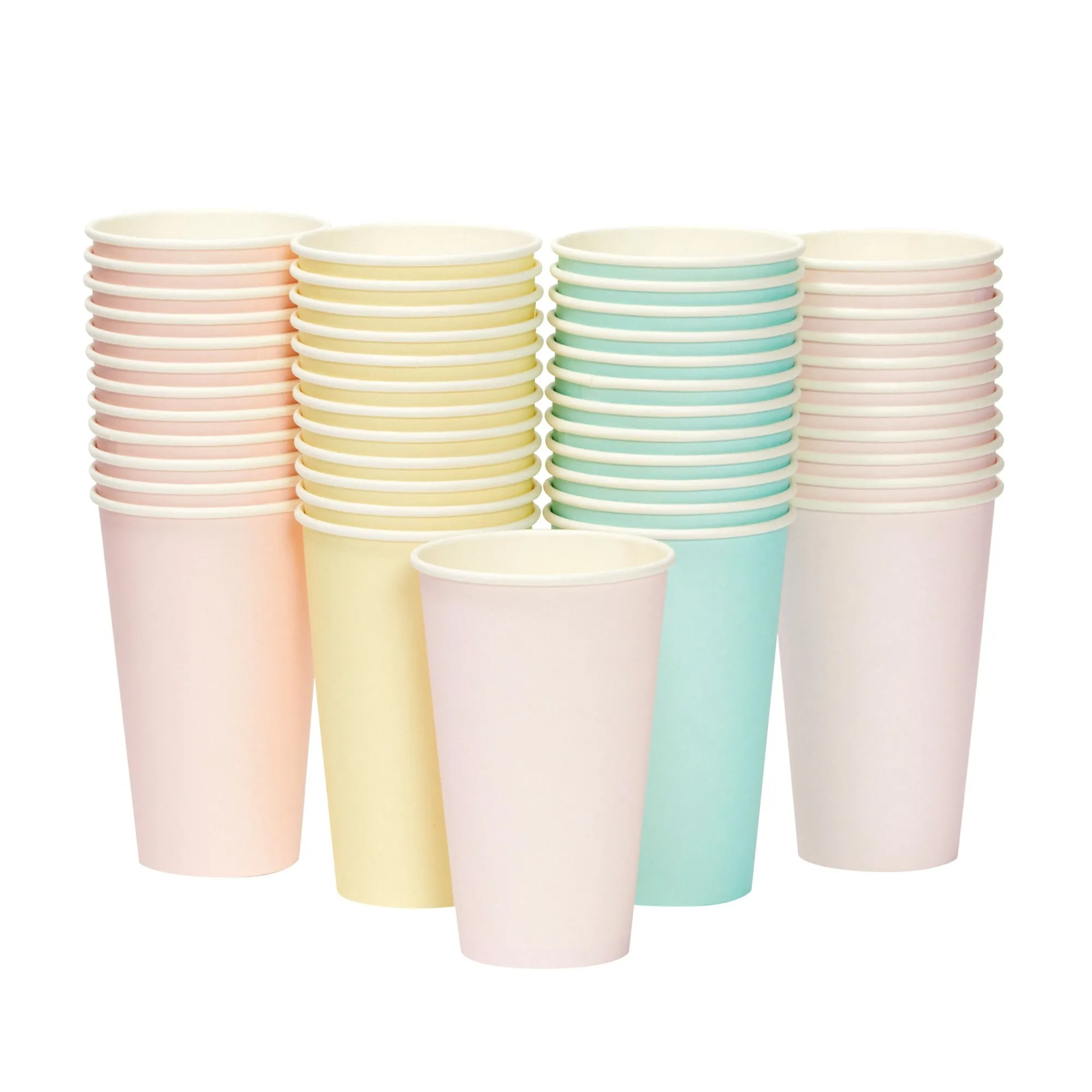 48-Pack 16 oz To Go Coffee Cups with Lids and Sleeves for Baby Shower and Birthday Party Supplies, Home, Restaurant, Cafe, or Store Use (Insulated, Disposable, 4 Pastel Colors)