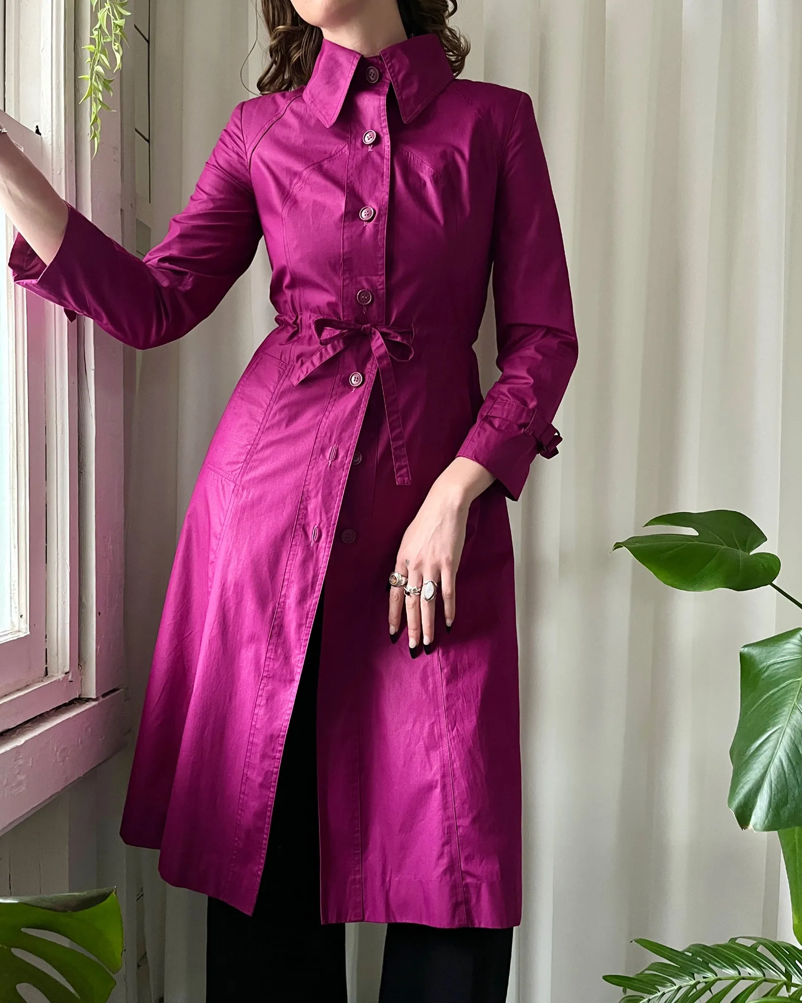 80s Fuchsia Belted Trench | XS-S