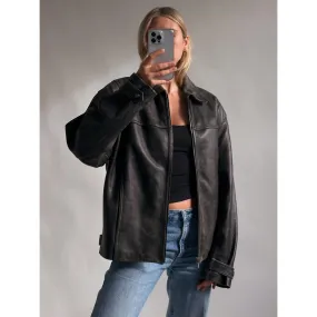 90's Womens Vintage Oversized Straight Jacket, ladies leather jacket, ladies biker jacket, bomber jacket, valentines day gift