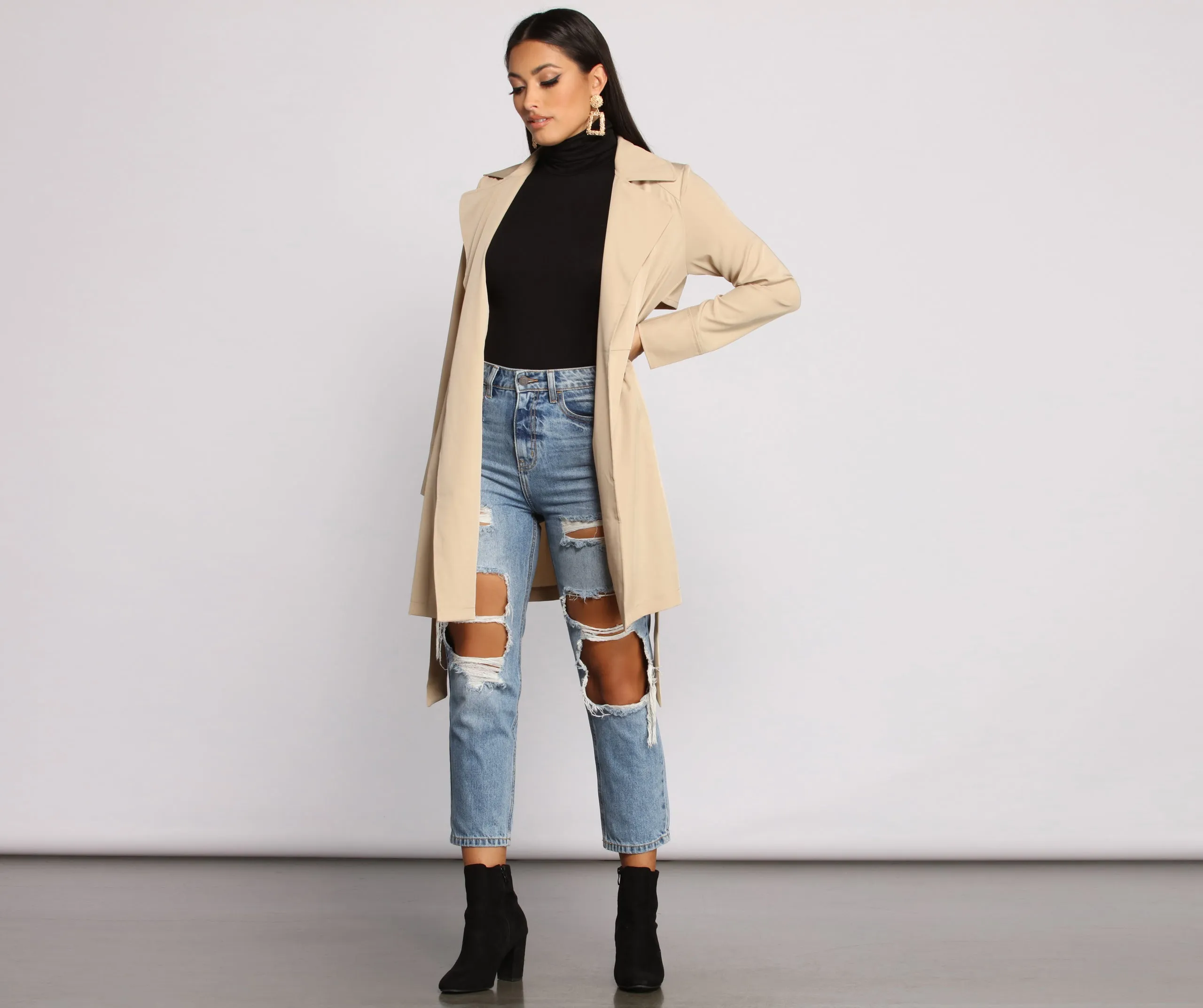 A Chic Moment Tie Front Trench Coat