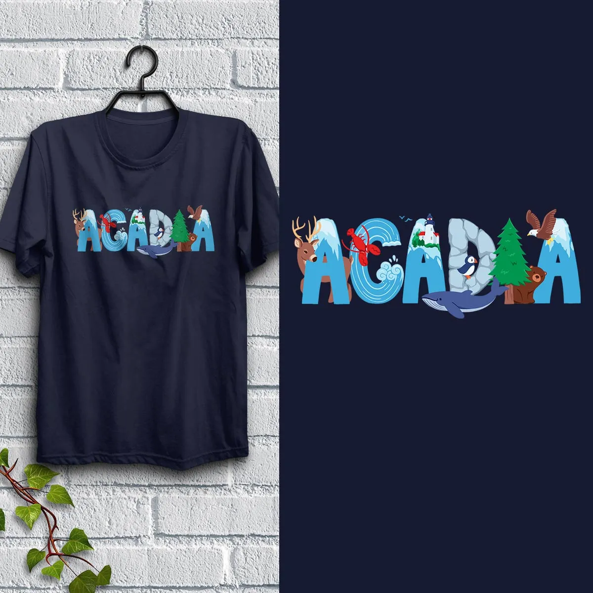 Acadia Maine Whimsical Animals T-Shirt, 100% Cotton, S-XXL, Unisex Tshirts Souvenir T-Shirts