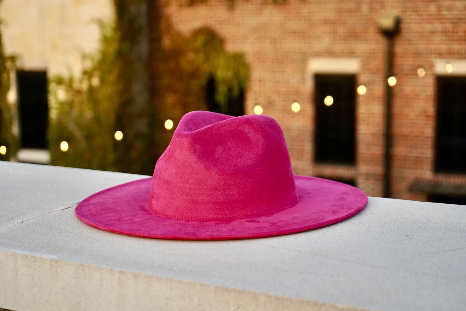 Atlanta Suede Wide Brim Fedora - Hot Pink