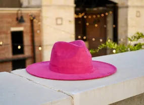 Atlanta Suede Wide Brim Fedora - Hot Pink