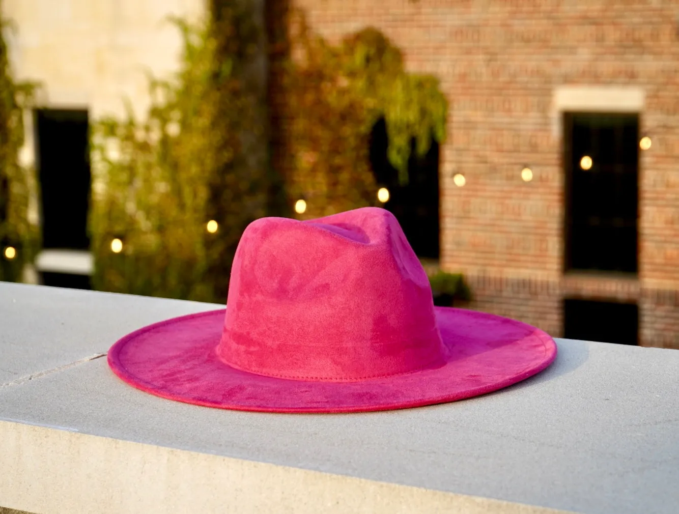 Atlanta Suede Wide Brim Fedora - Hot Pink