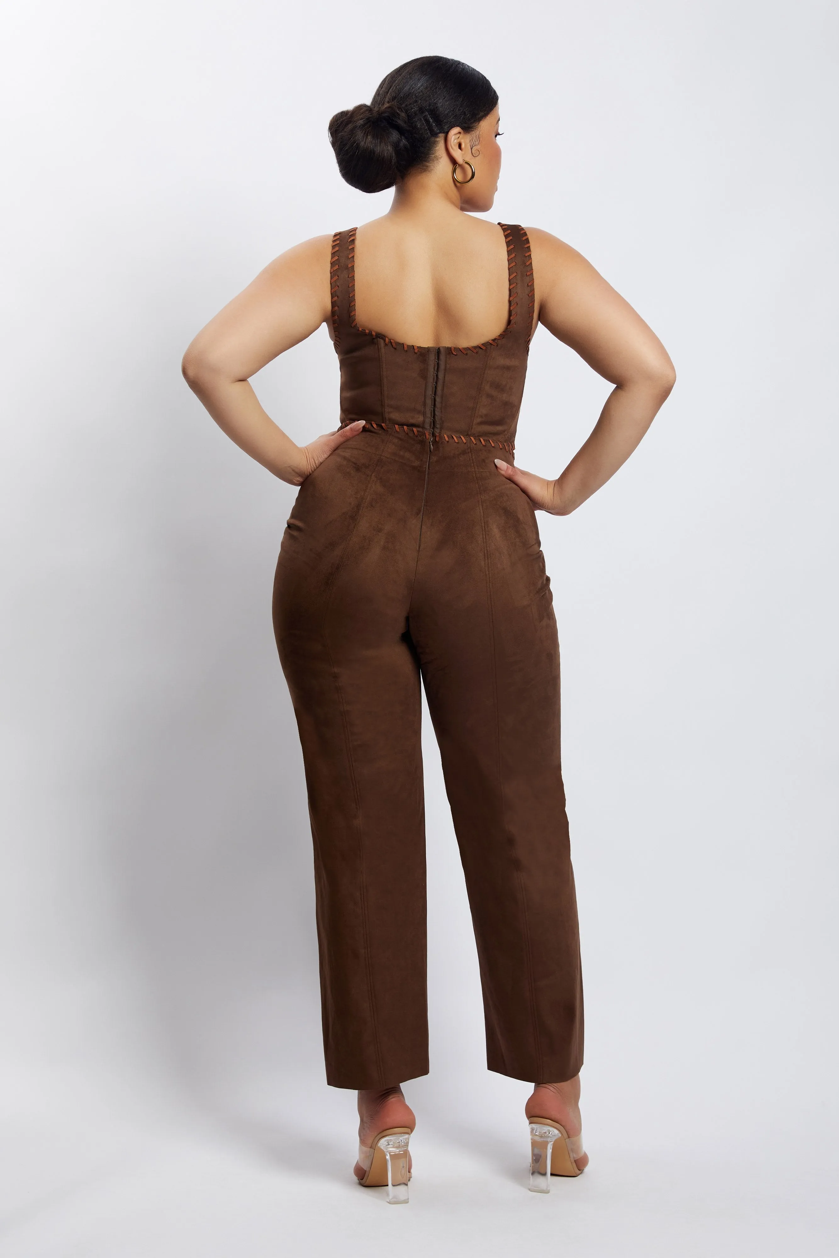 Audrey Suede Wideleg Pants - Chocolate