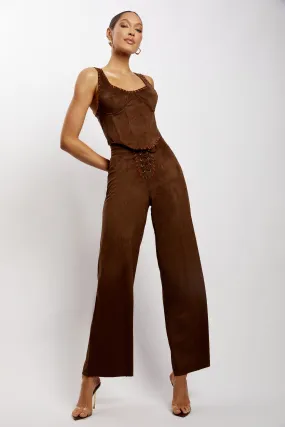 Audrey Suede Wideleg Pants - Chocolate