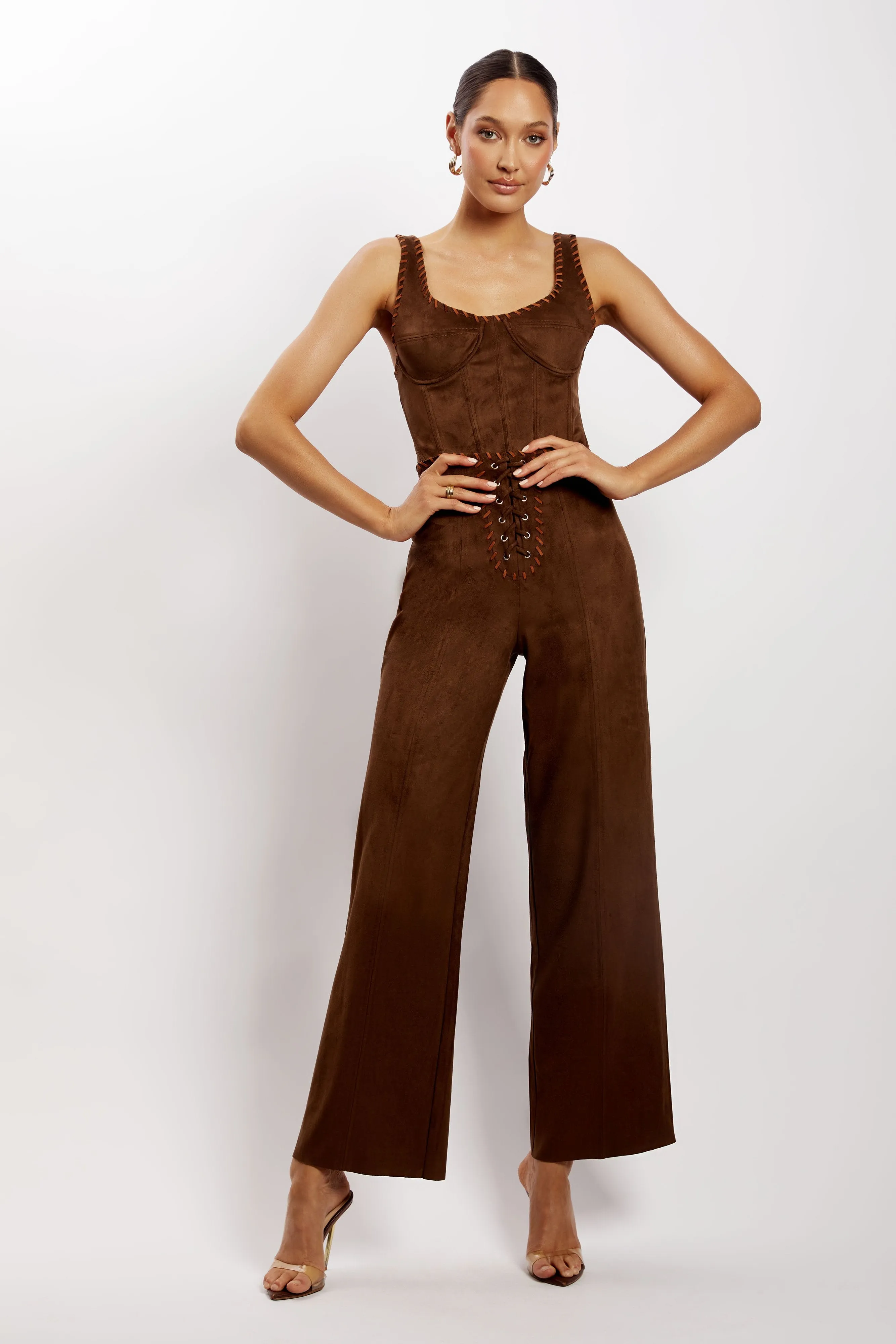 Audrey Suede Wideleg Pants - Chocolate