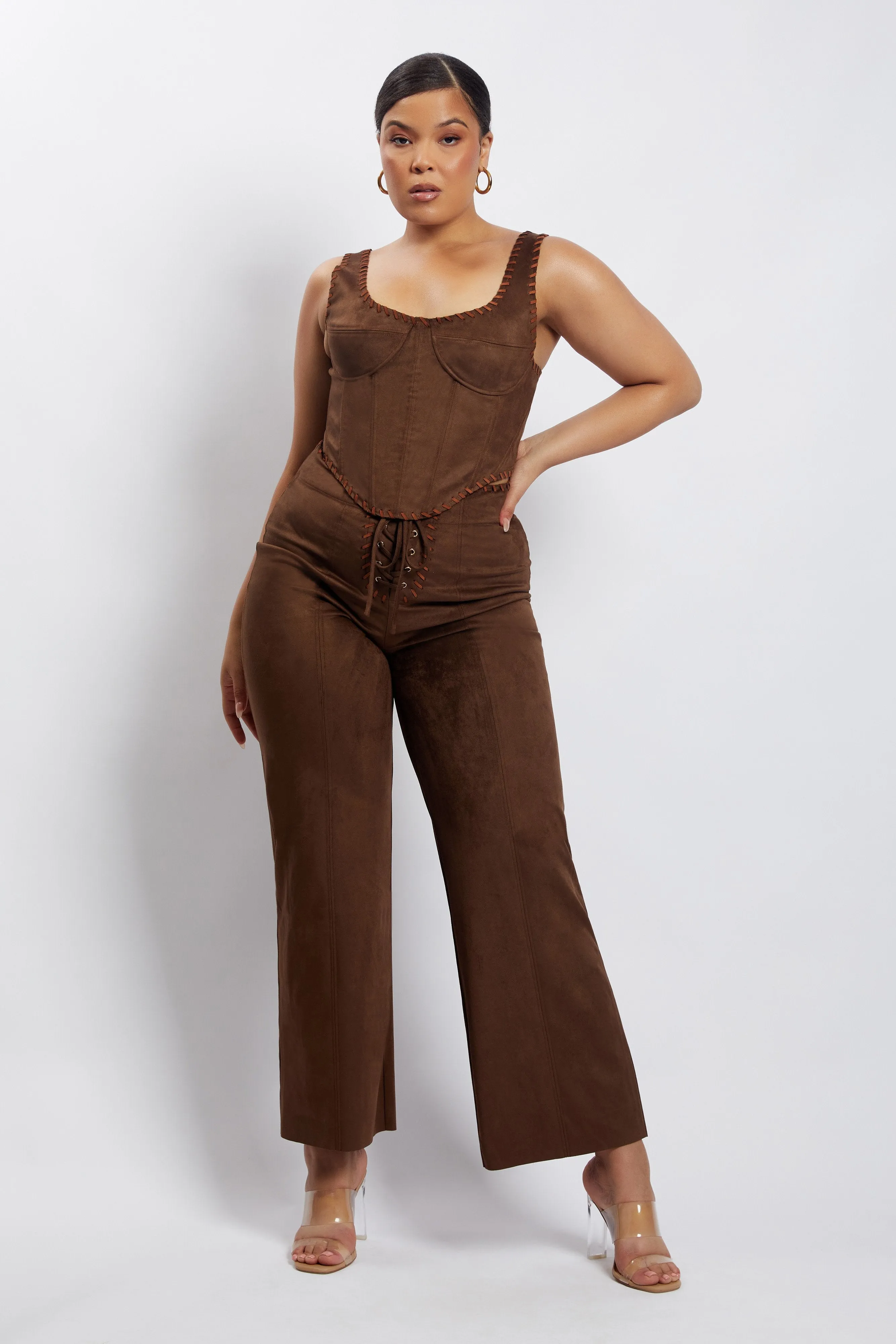 Audrey Suede Wideleg Pants - Chocolate