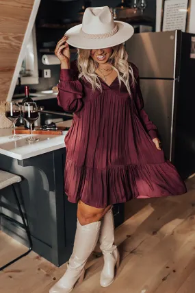 Autumn Brunch Babydoll Dress In Windsor Wine Curves