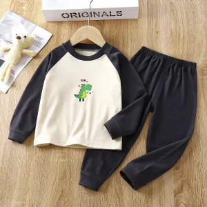 Baby Boys Girls Warm Pajamas Kids Cute Cartoon Animal O-neck T-Shirt Tops   Long Johns Pyjamas Autumn Underwear Clothing Sets