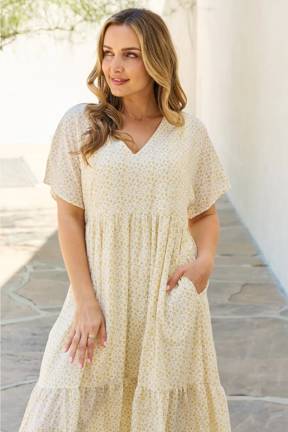 Babydoll Kimono Sleeve Midi Dress in Cream