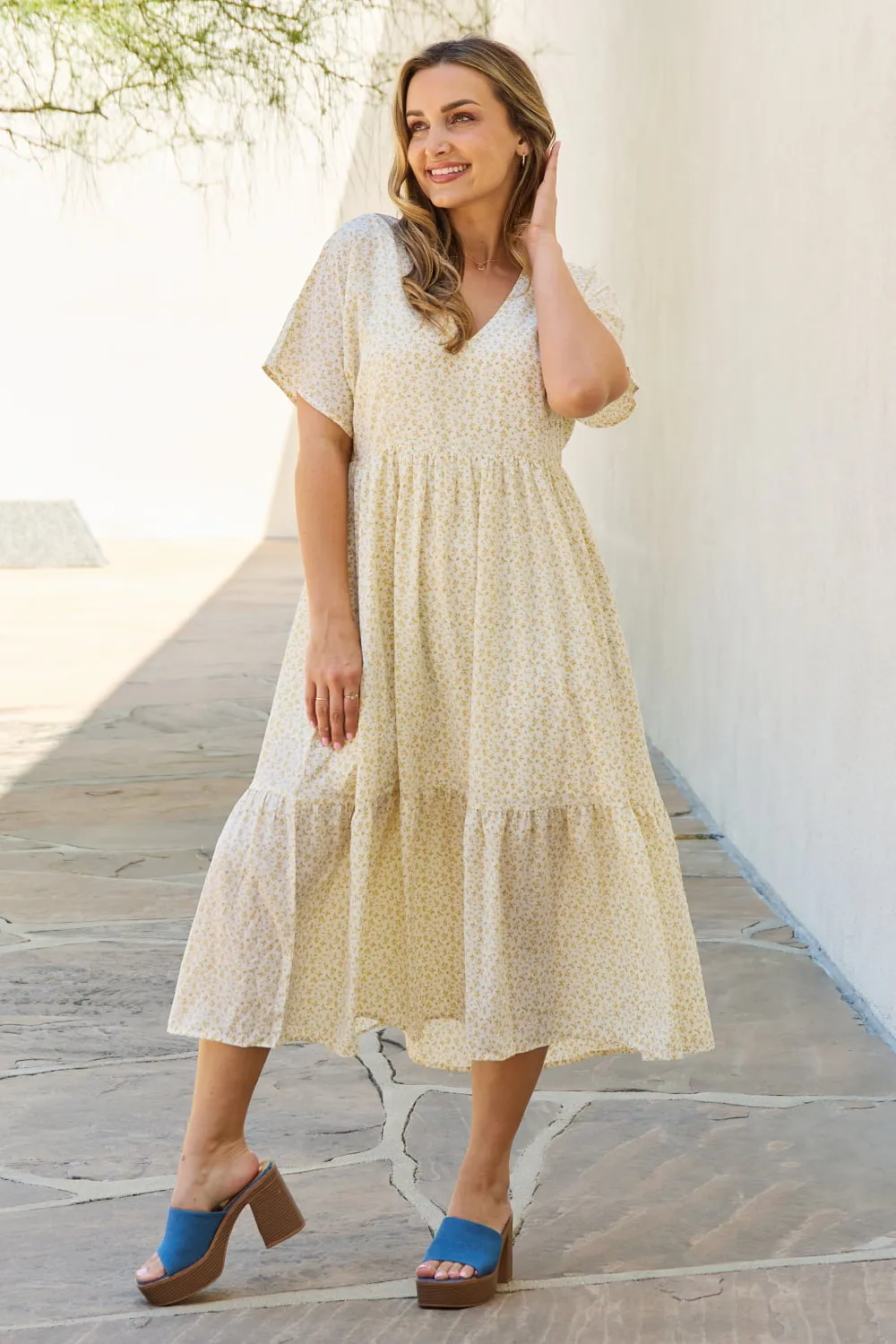 Babydoll Kimono Sleeve Midi Dress in Cream