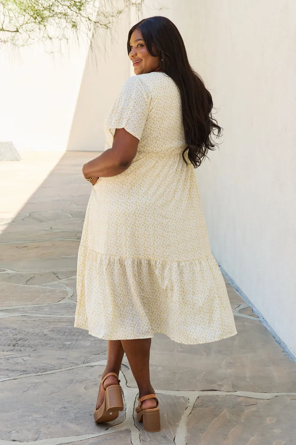 Babydoll Kimono Sleeve Midi Dress in Cream