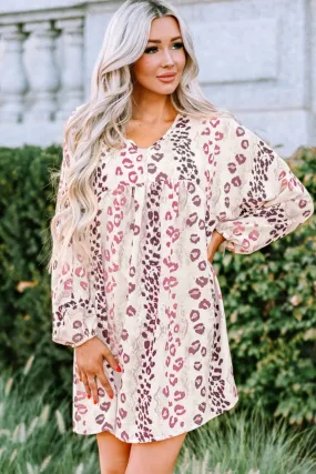 Balloon Sleeve Leopard Print Babydoll Dress