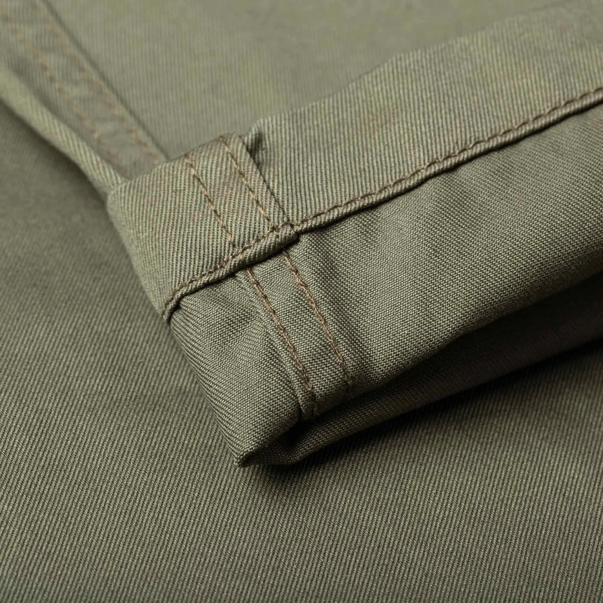 BC-04 RELAXED CHINO 8.5 oz. aged green sateen twill