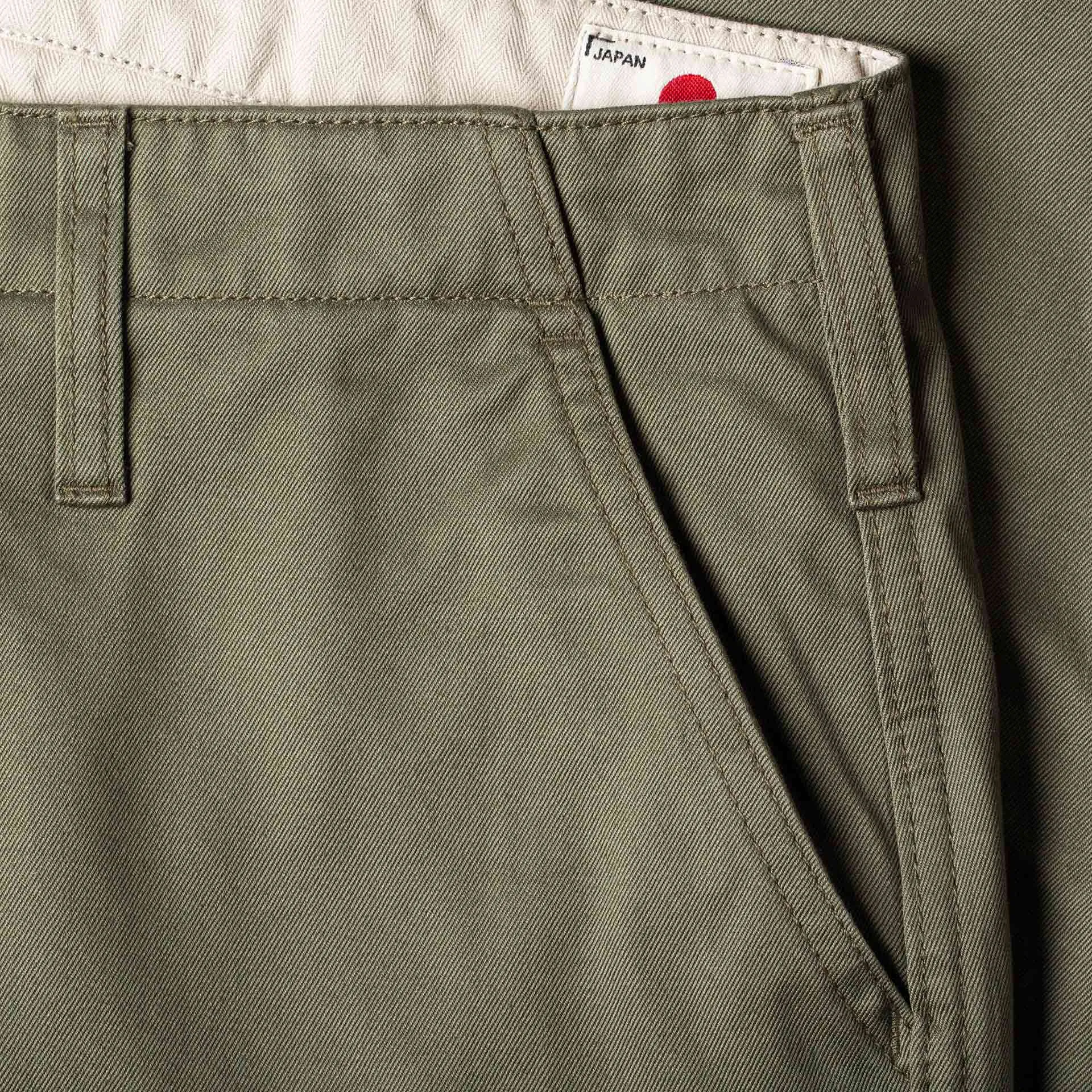 BC-04 RELAXED CHINO 8.5 oz. aged green sateen twill