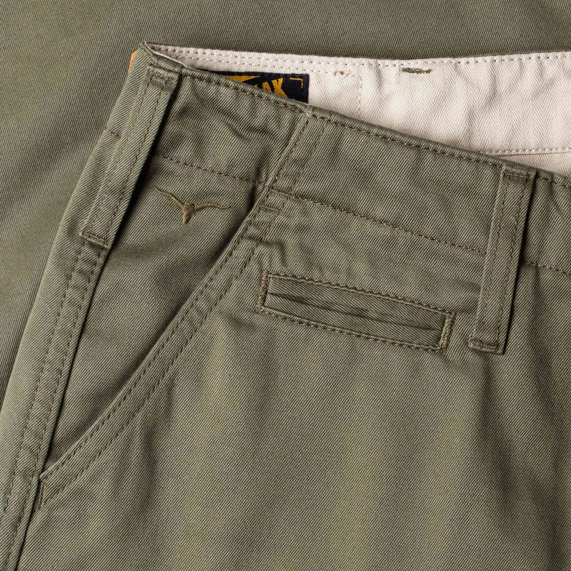 BC-04 RELAXED CHINO 8.5 oz. aged green sateen twill