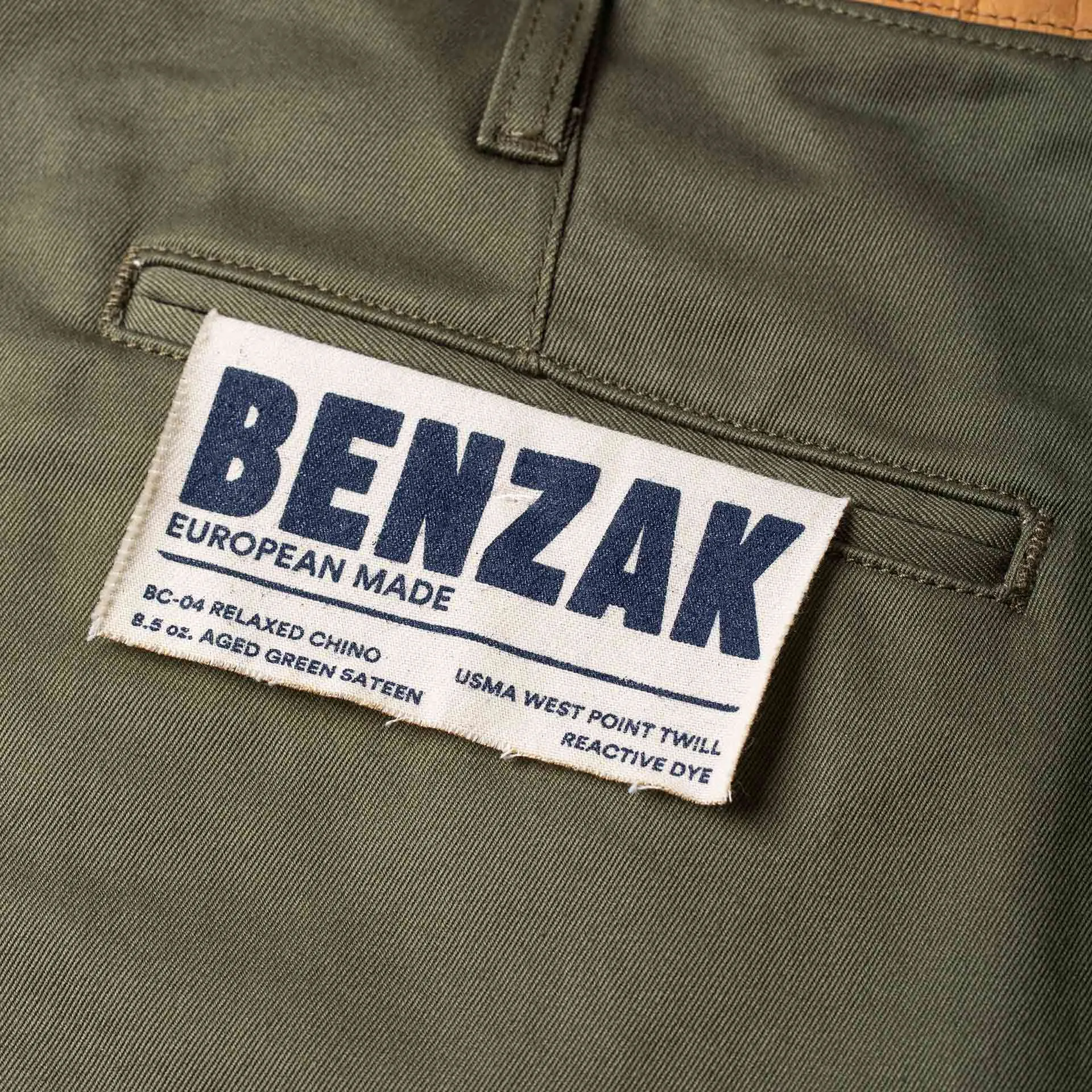 BC-04 RELAXED CHINO 8.5 oz. aged green sateen twill