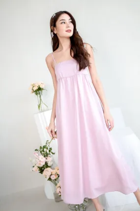 BELLA BABYDOLL SATIN MAXI DRESS IN PINK