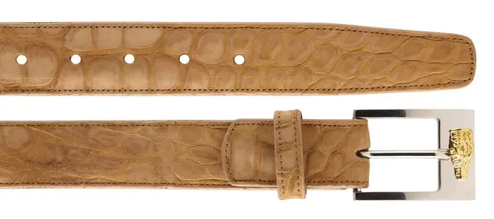 Belvedere Suede Alligator Belt in Camel