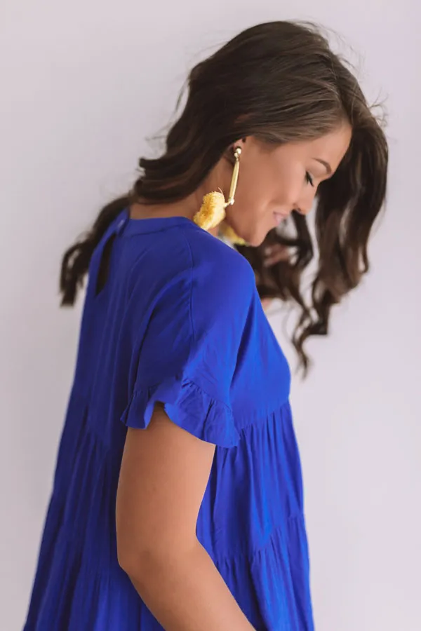 Beyond Basic Babydoll Dress in Royal Blue