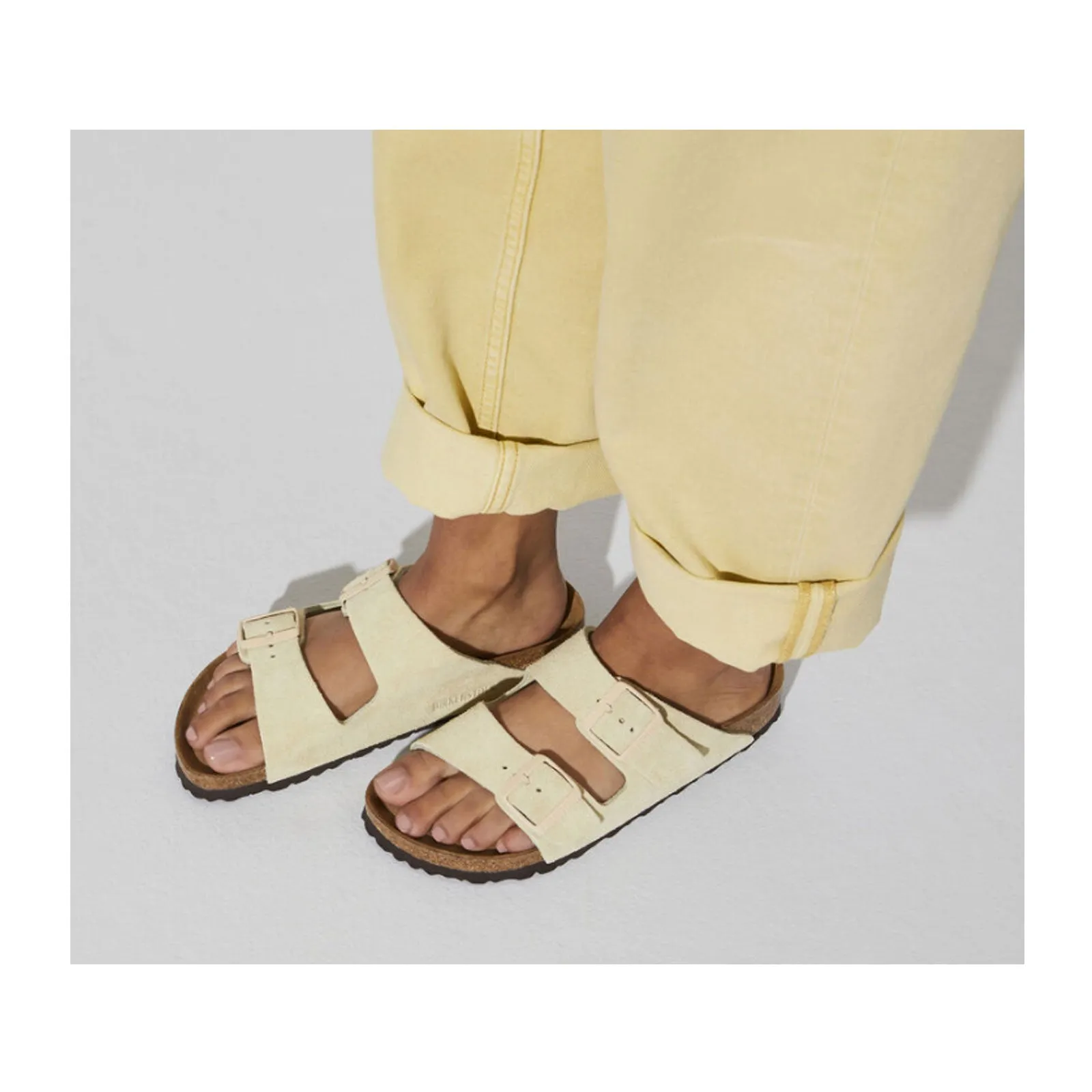 Birkenstock Arizona Narrow Soft Footbed Slide Sandal (Women) - Almond Suede