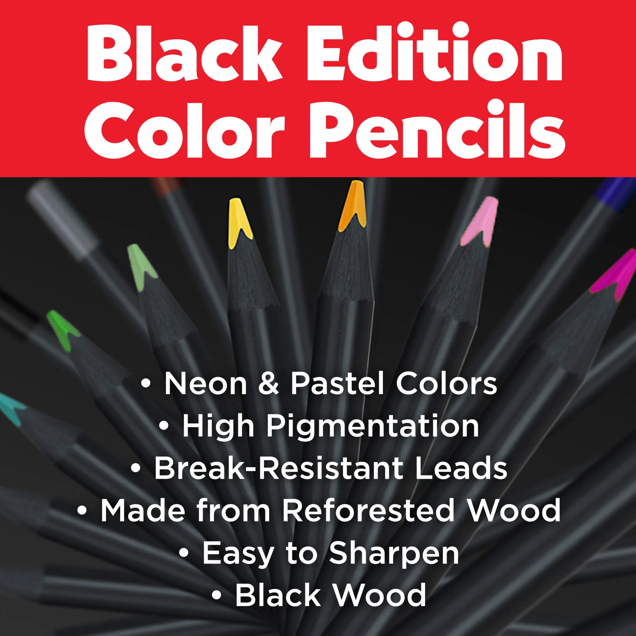 Black Edition Colored Pencils, Neon & Pastel - Box of 12 - #116410