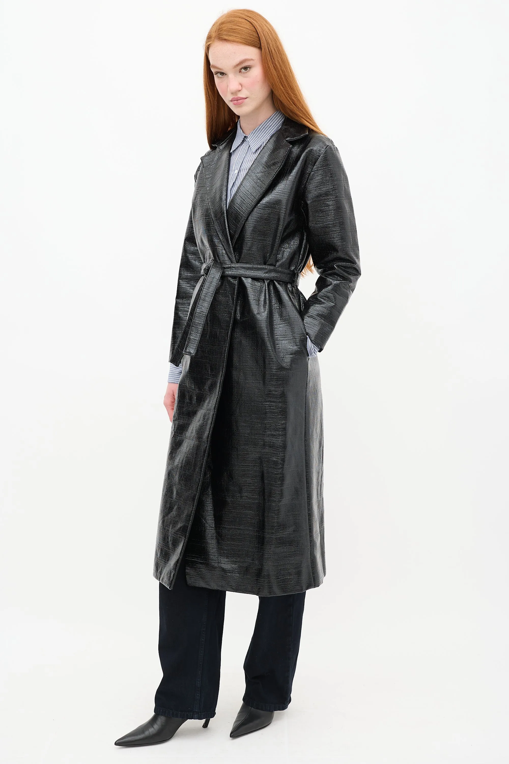 Black Mira Lacquered Trench Coat