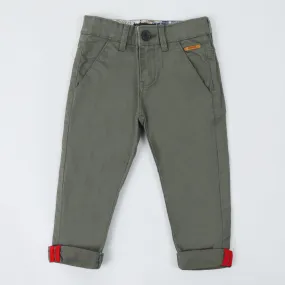 Boys Chino Cotton Pant - Olive Green