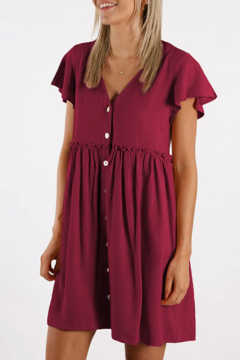 Buttoned Empire Waist Babydoll Dress