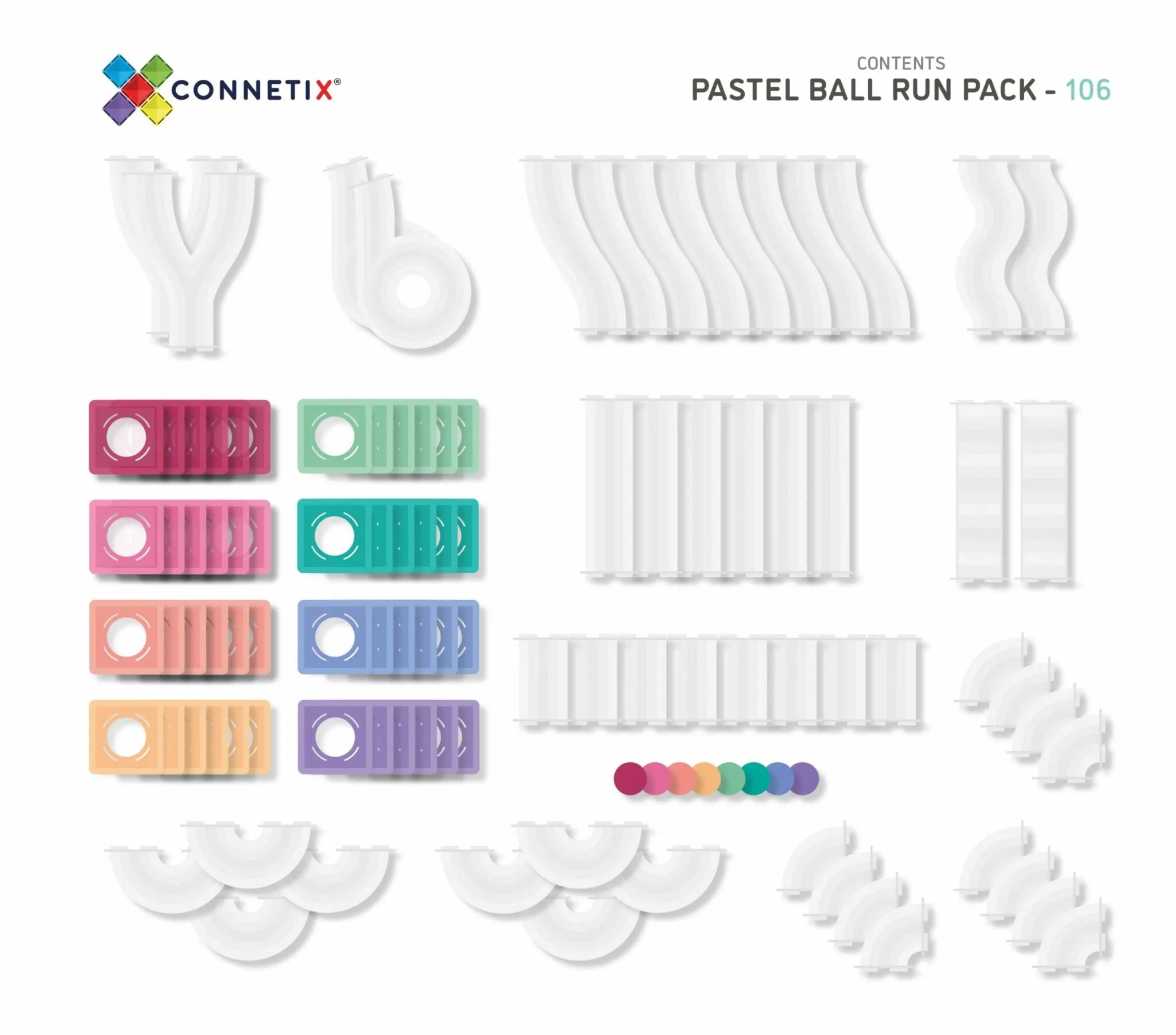 Connetix Tiles 106 Piece Pastel Ball Run Pack