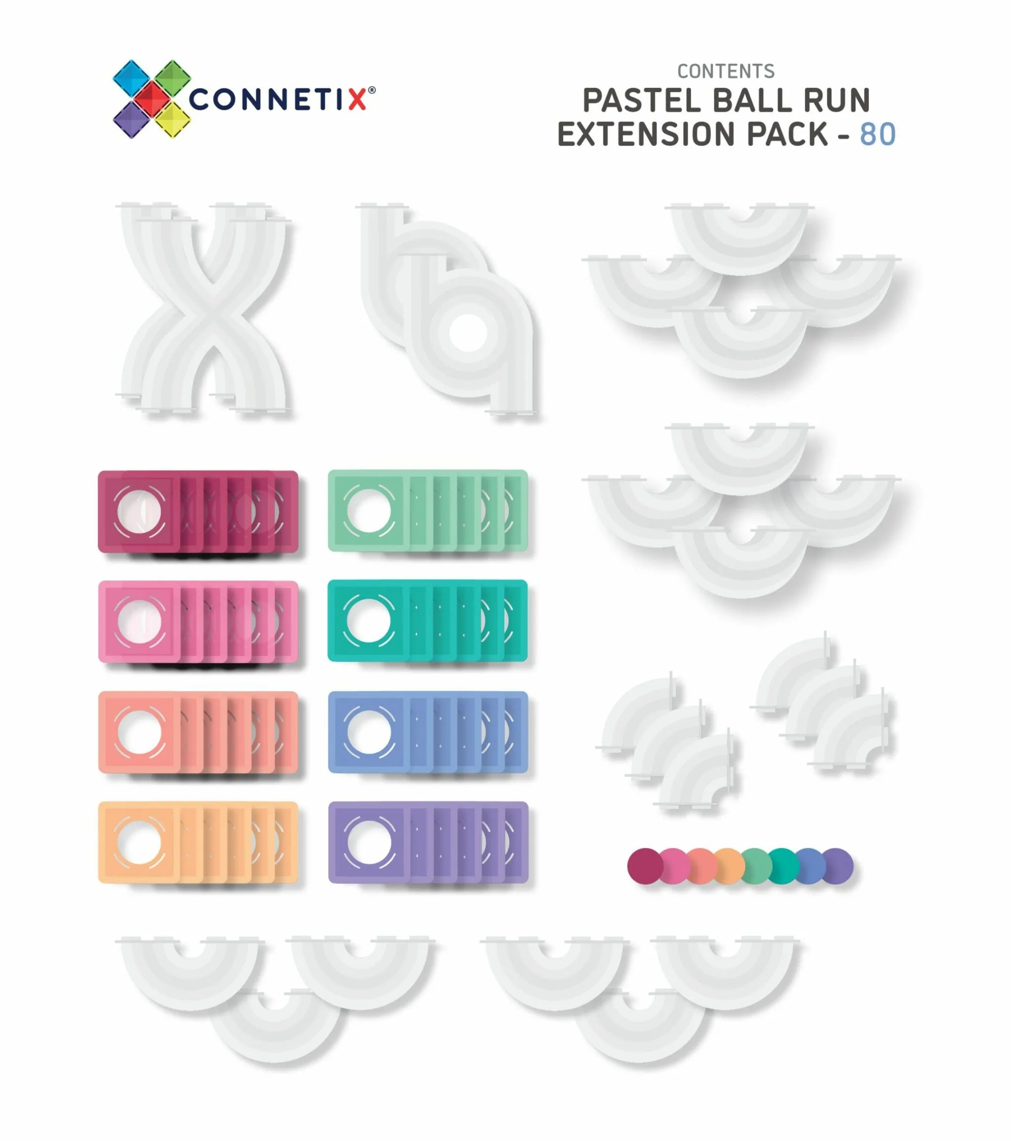 Connetix Tiles 80 Piece Pastel Ball Run Expansion Pack