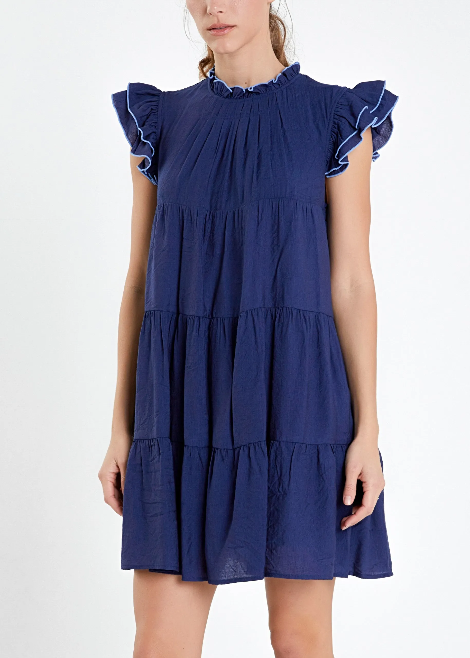 Contrast Merrow Navy Babydoll Dress