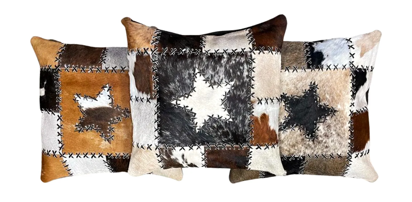 Cowhide Pillow - Patchwork Star