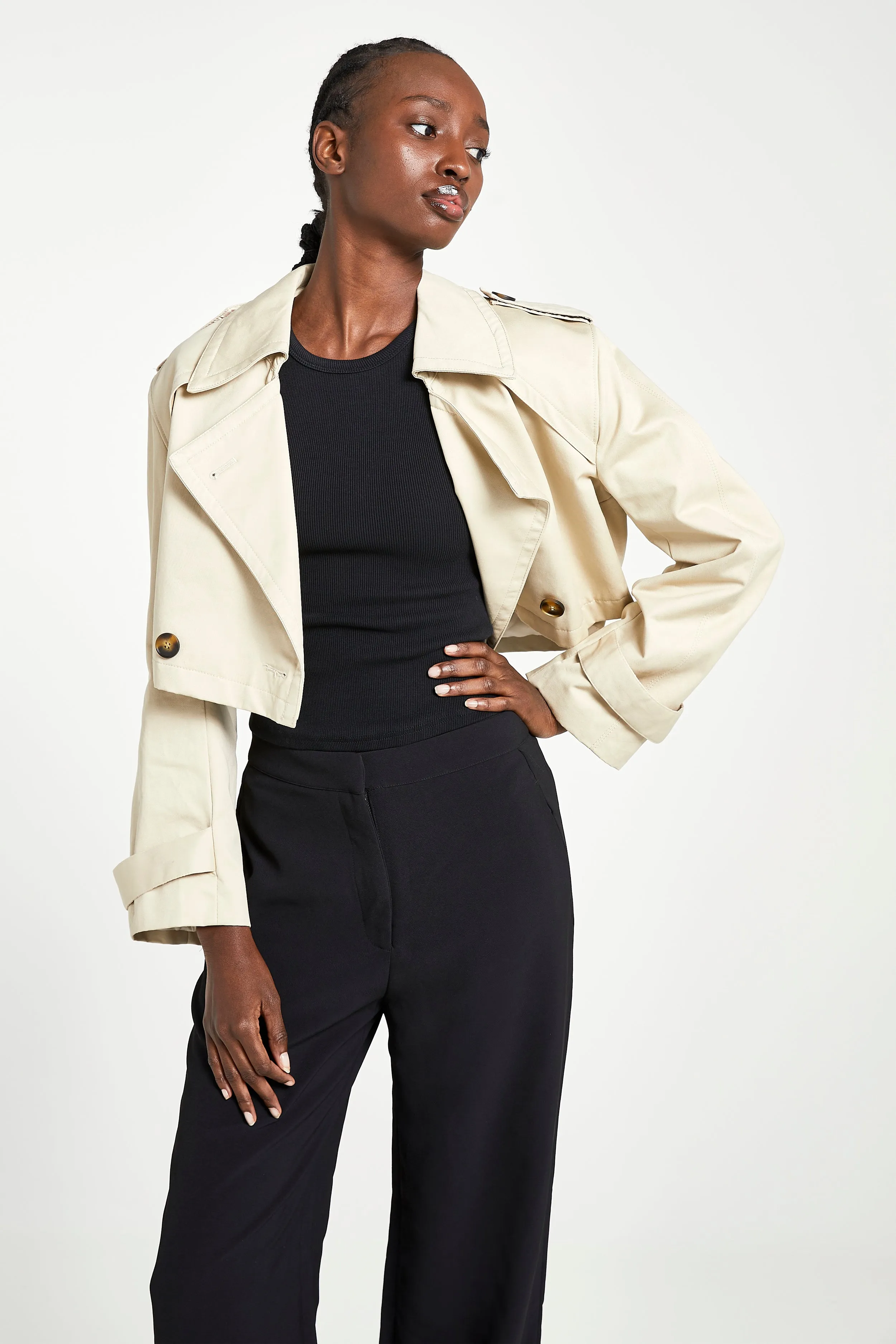 Cropped Cotton Trench - Stone