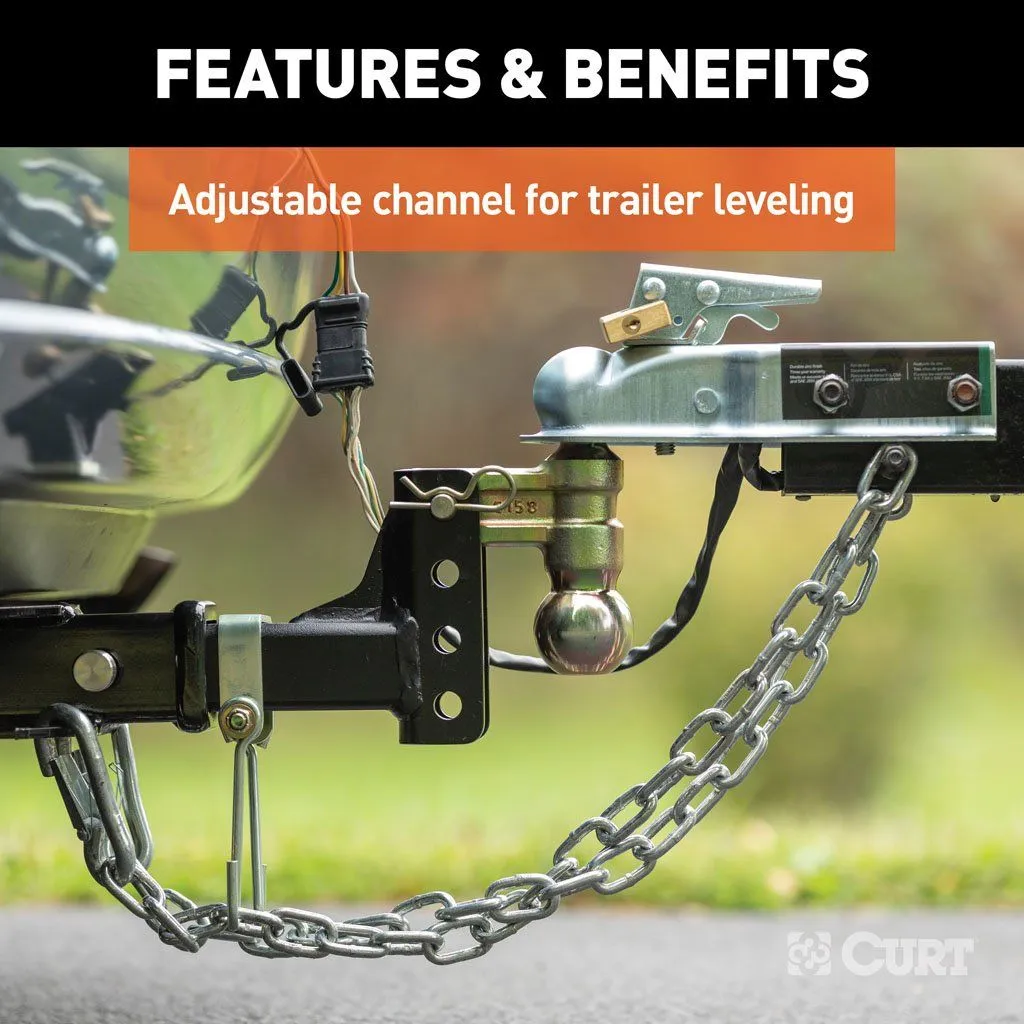 Curt Slim Adjustable Channel Mount w/Dual Ball 10K 3-3/4" Drop | 2" Hollow Shank | 2" & 2-5/16" Ball