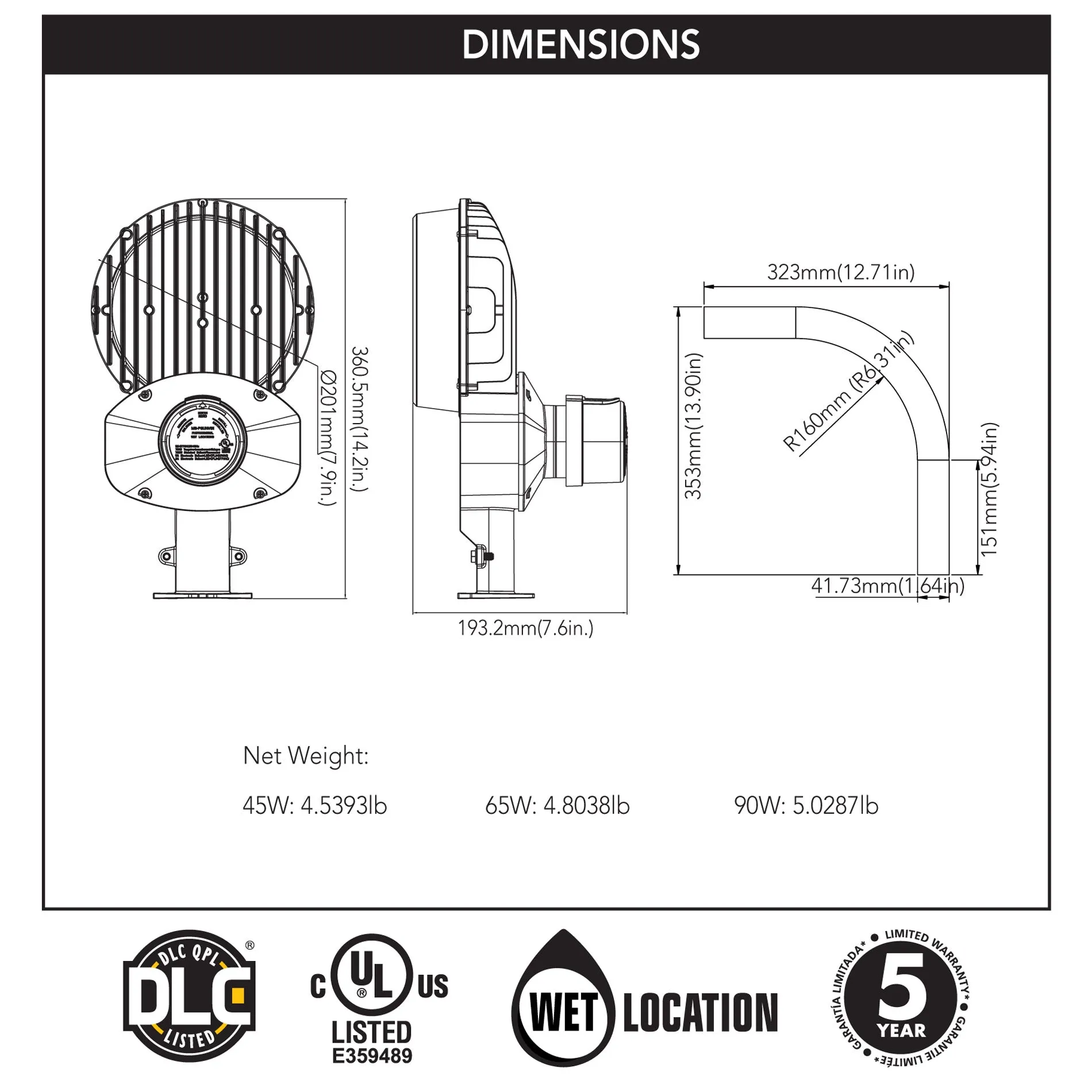 Dusk to Dawn 65-Watt Dark Bronze LED Light Fixture (5000K Daylight)