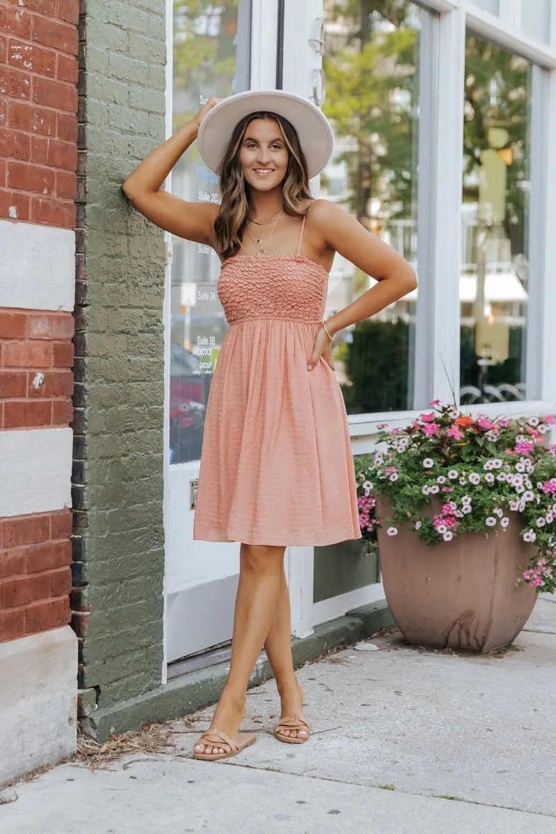 Dusty Salmon Smocked Babydoll Mini Dress - FINAL SALE