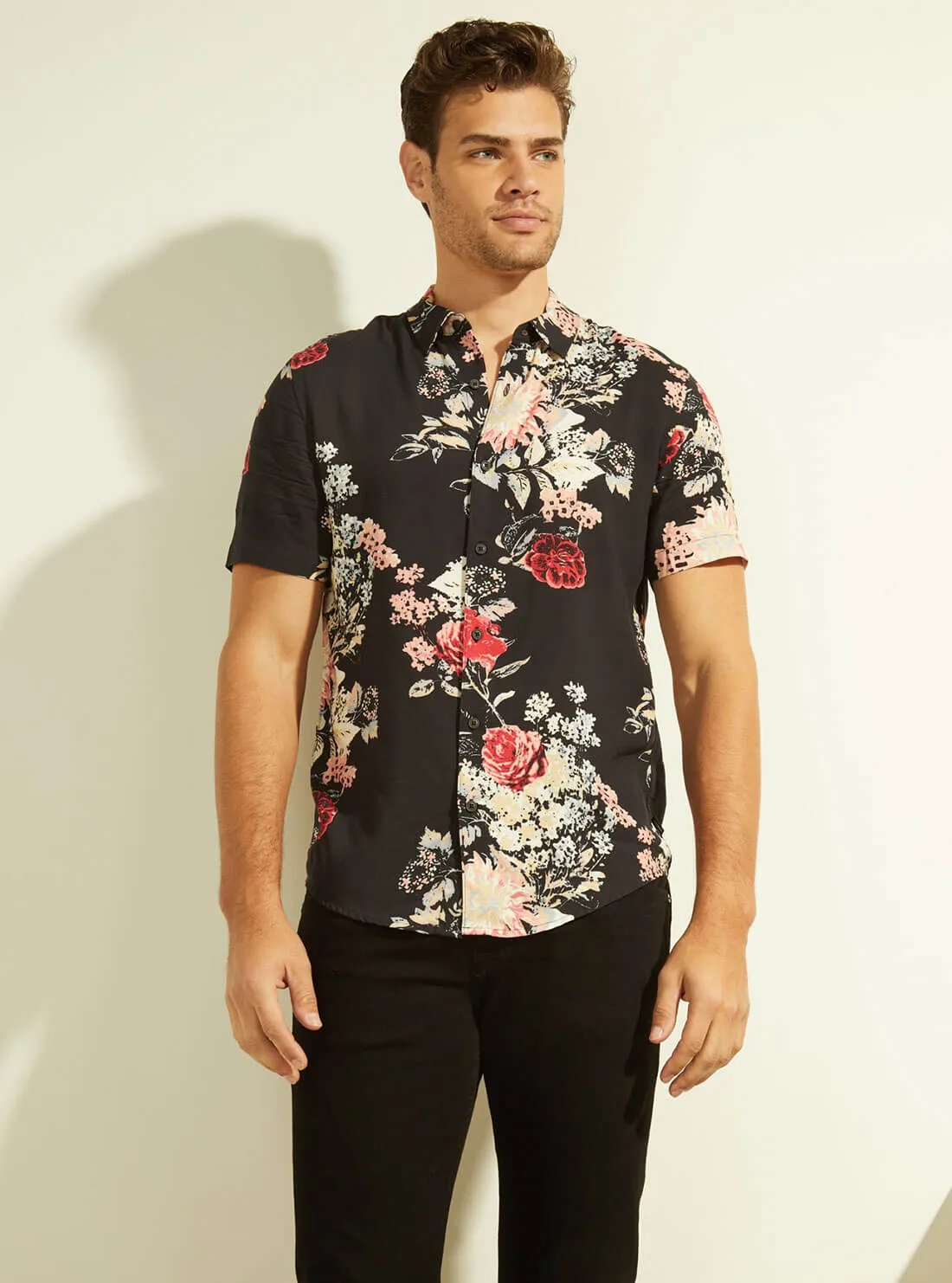 Eco Black Grand Floral Rayon Shirt