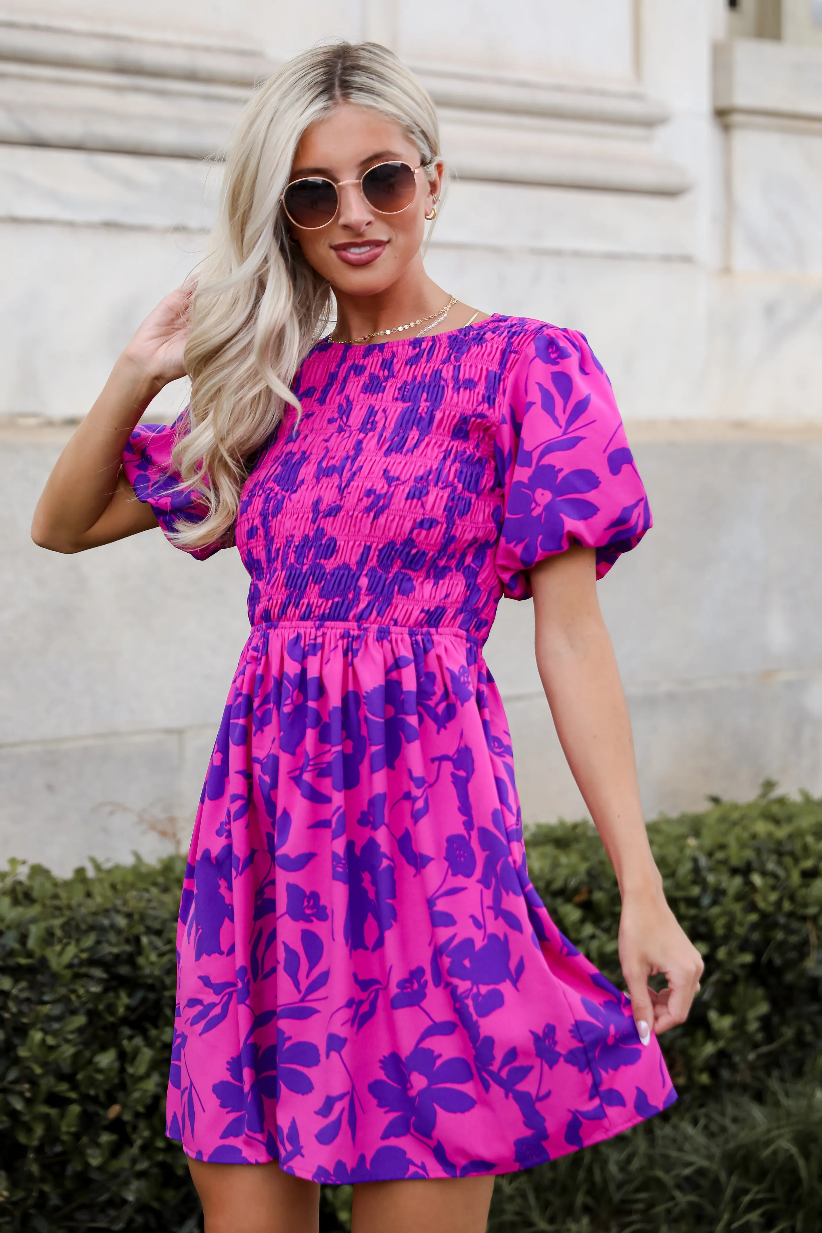 FINAL SALE - Fancy Sweetness Magenta Floral Puff Sleeve Mini Dress