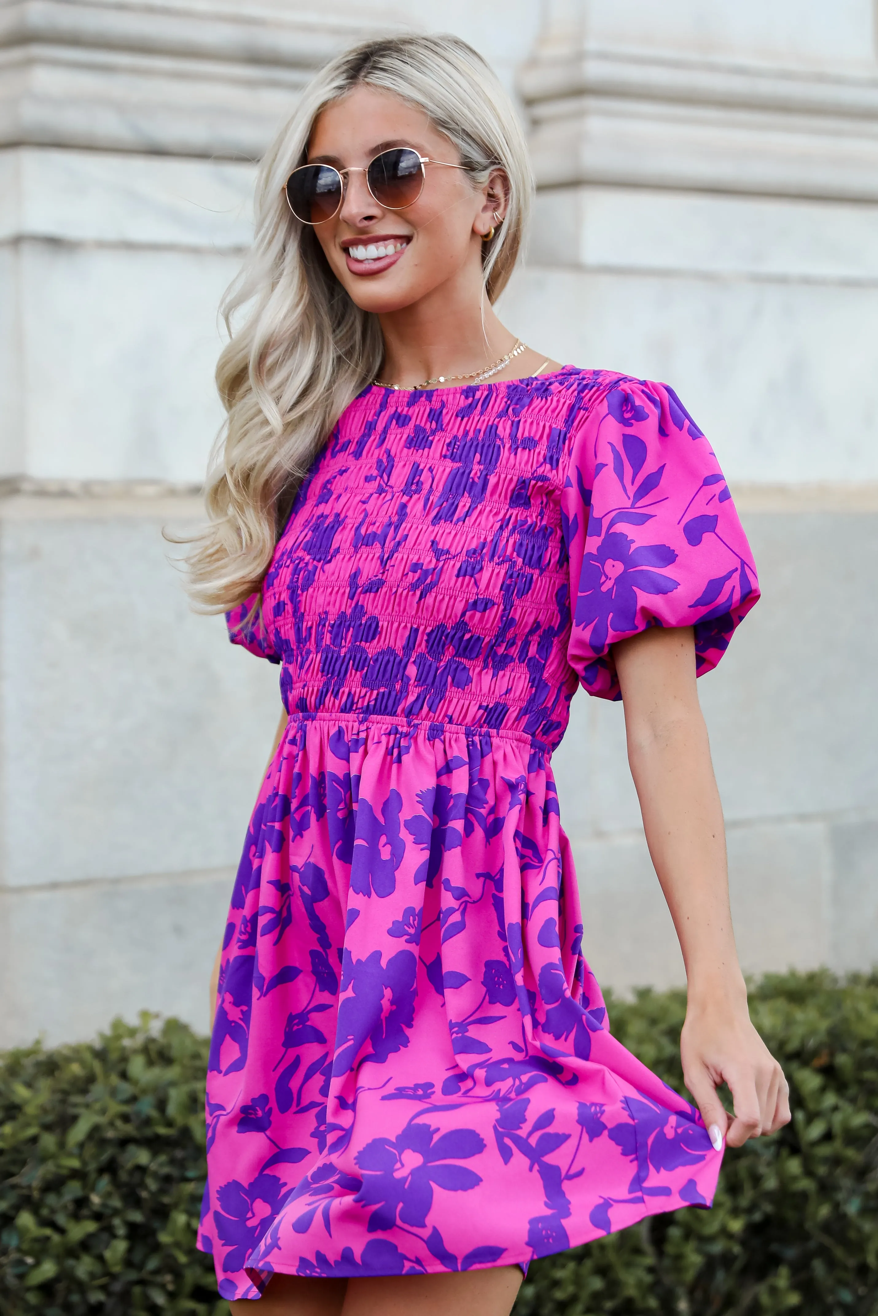 FINAL SALE - Fancy Sweetness Magenta Floral Puff Sleeve Mini Dress