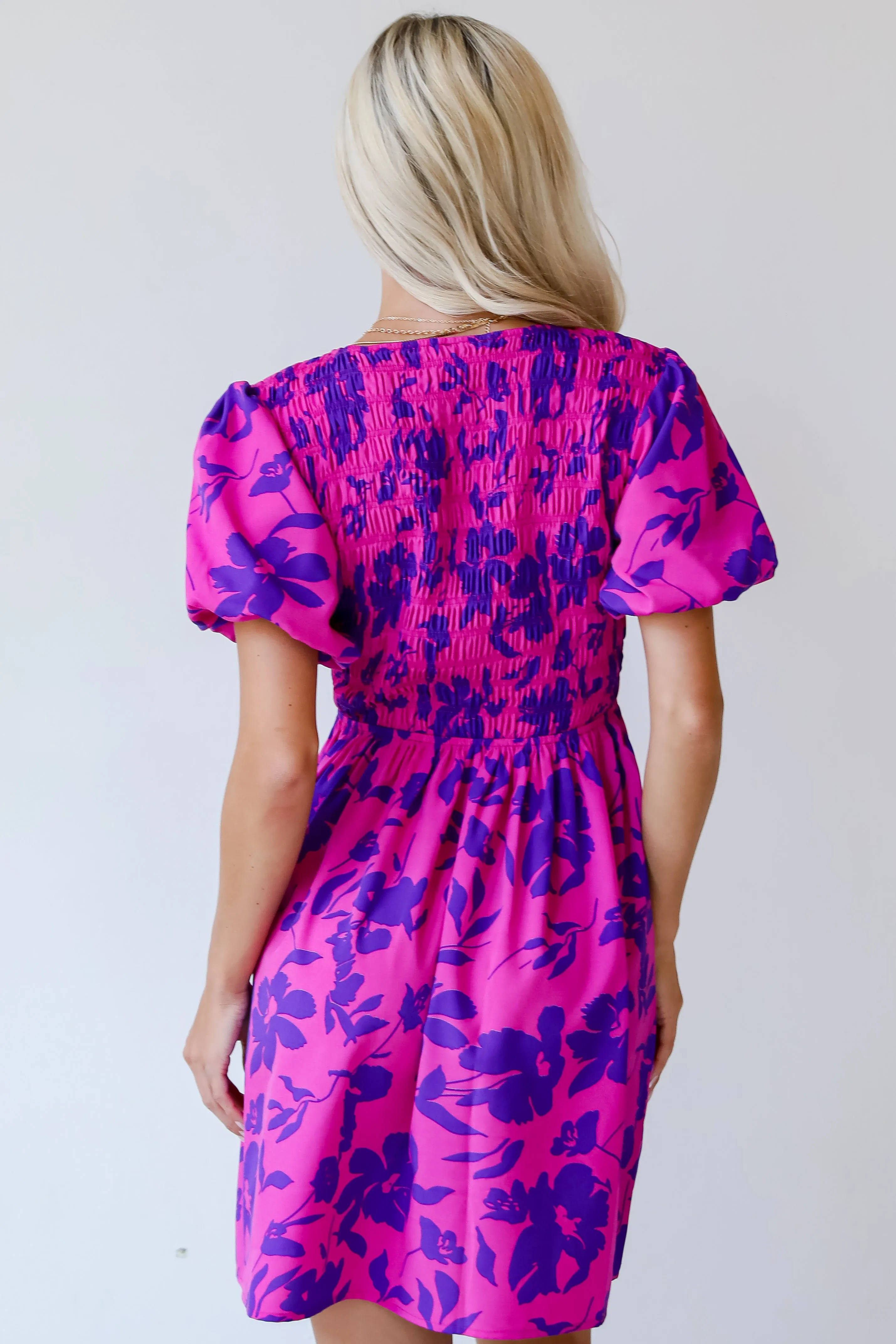 FINAL SALE - Fancy Sweetness Magenta Floral Puff Sleeve Mini Dress