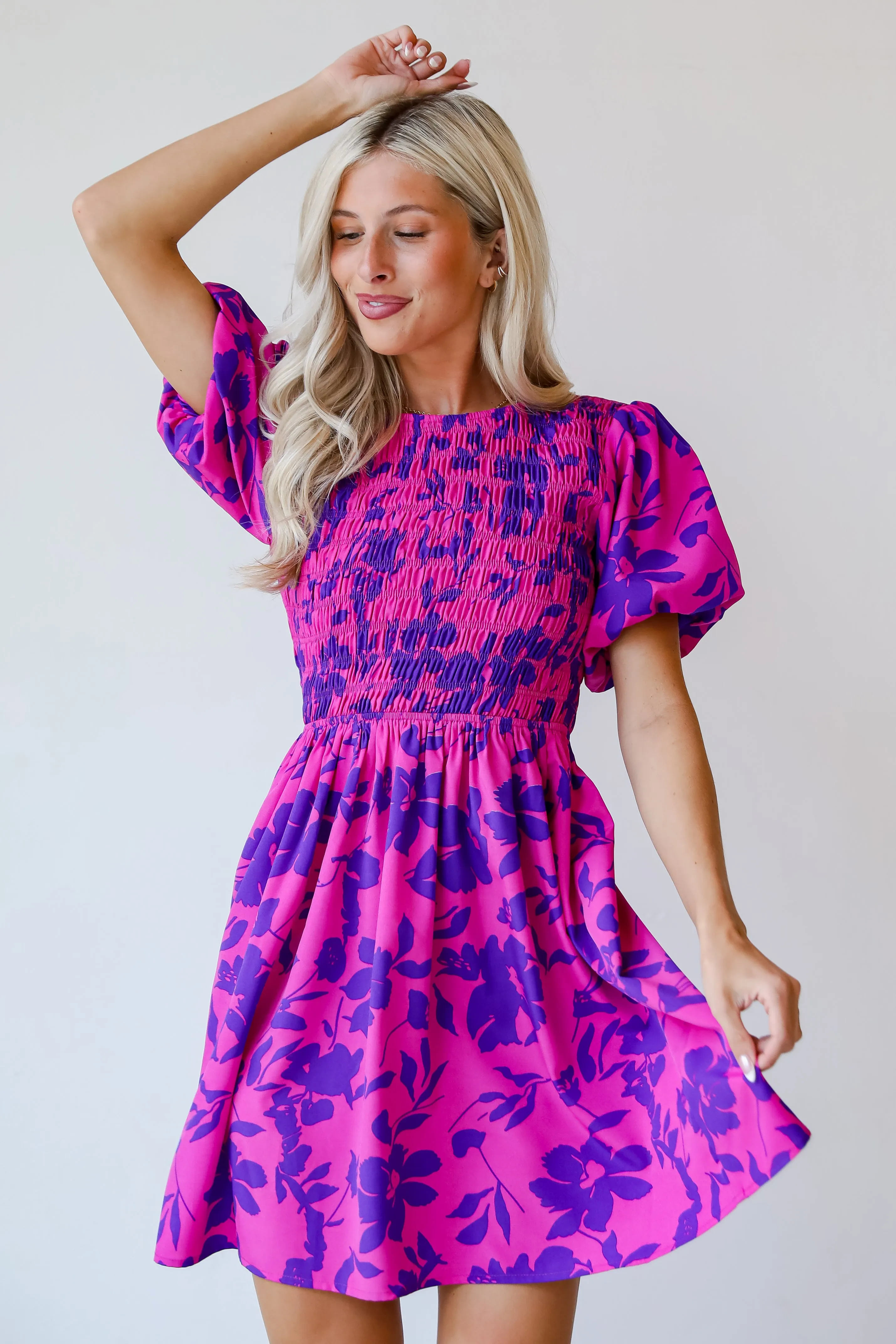 FINAL SALE - Fancy Sweetness Magenta Floral Puff Sleeve Mini Dress