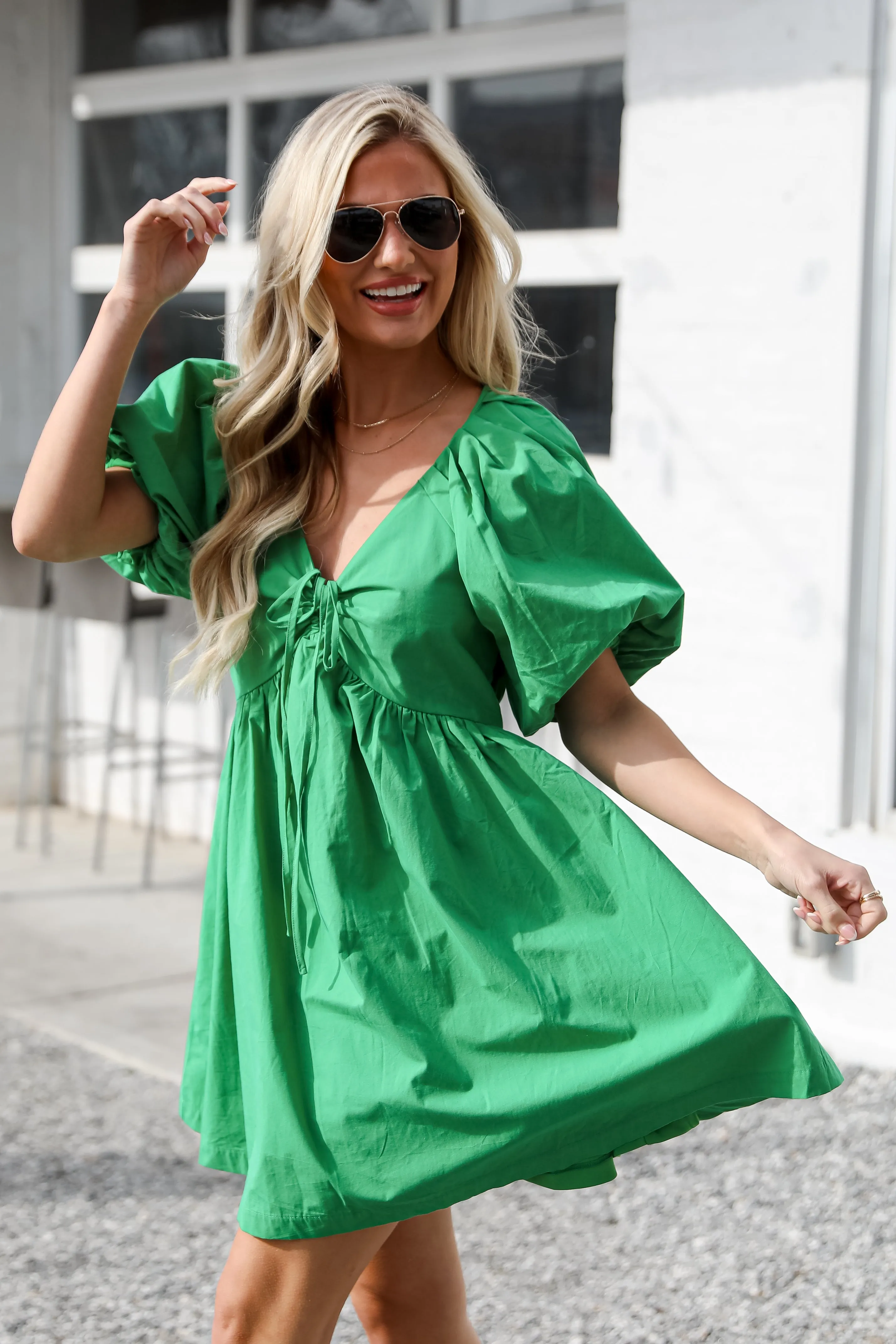 FINAL SALE - Lovable Mindset Kelly Green Babydoll Mini Dress