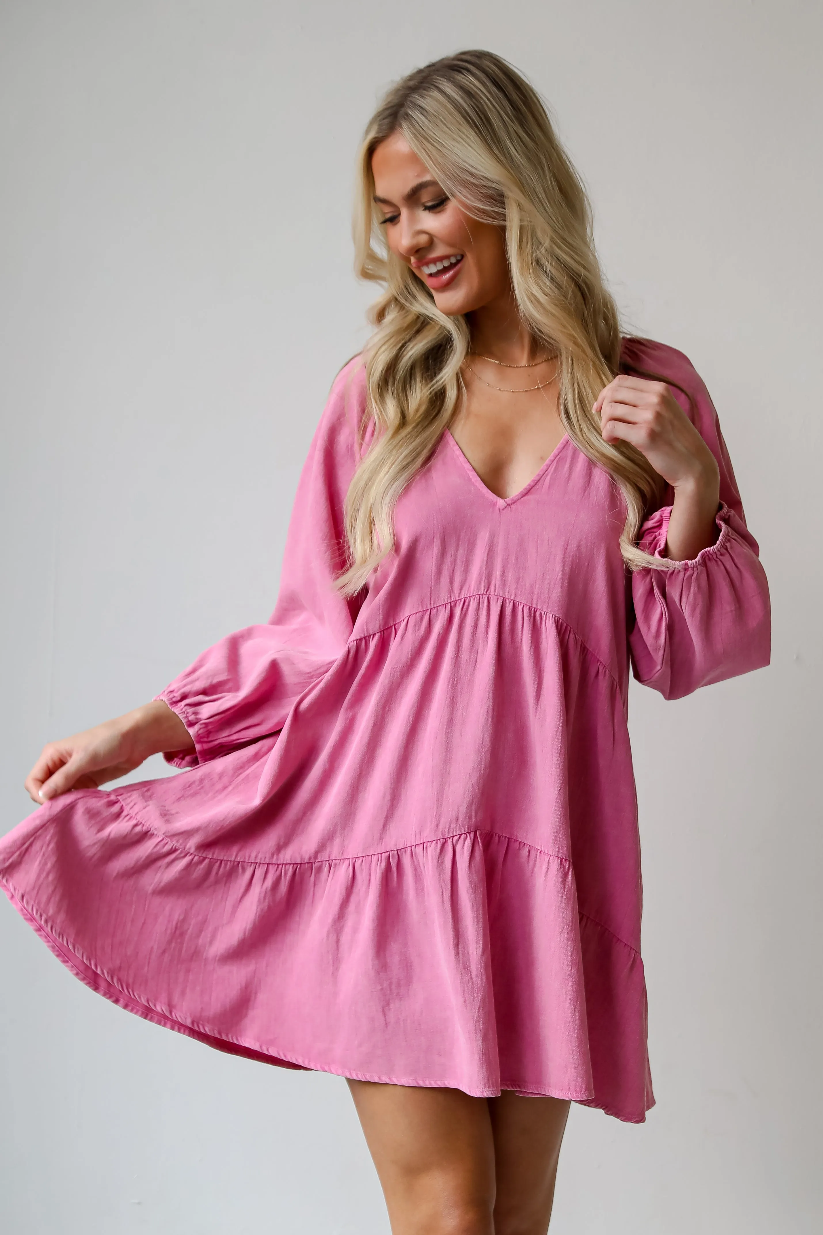 FINAL SALE - Sunny Romantic Pink Tiered Babydoll Mini Dress