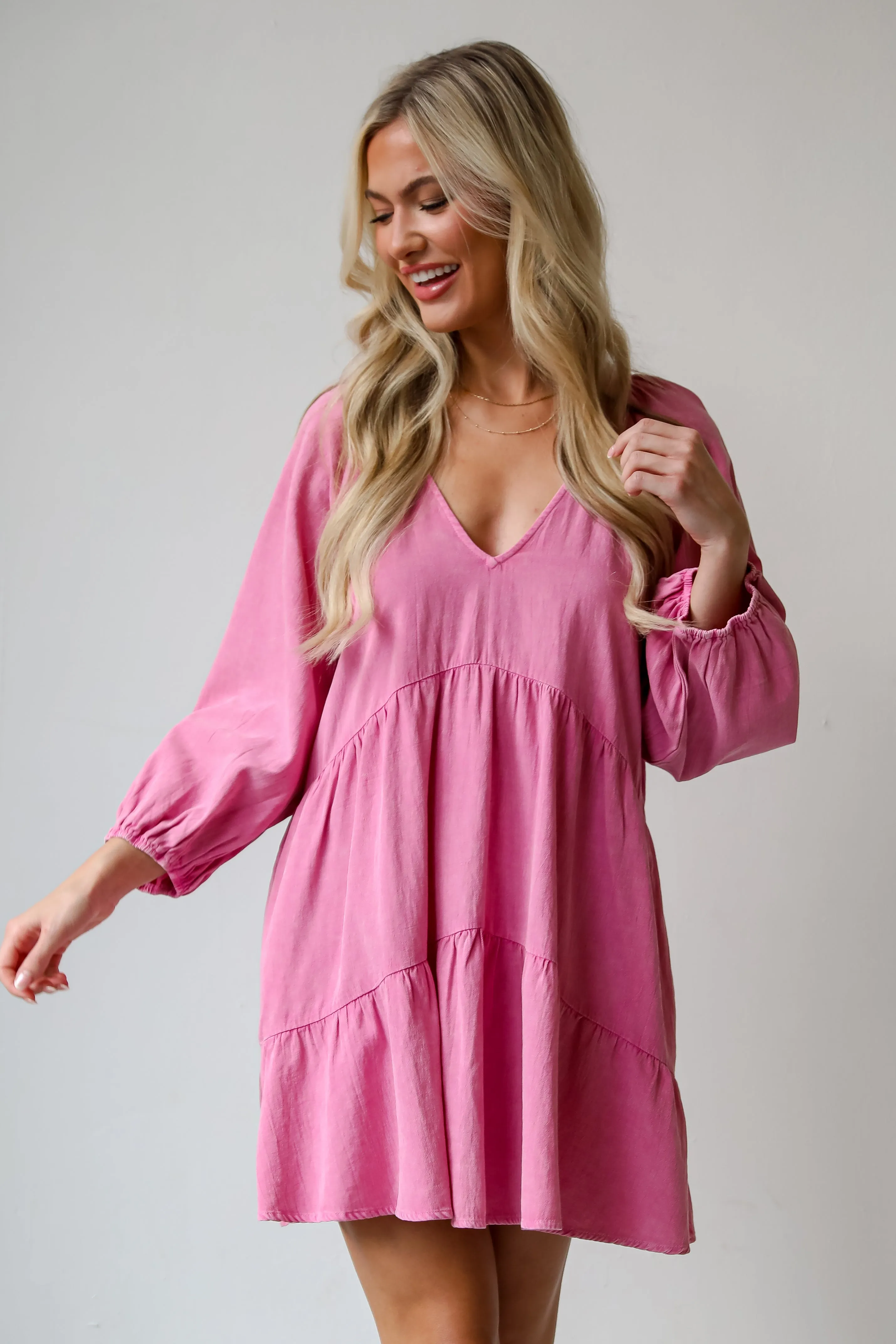 FINAL SALE - Sunny Romantic Pink Tiered Babydoll Mini Dress